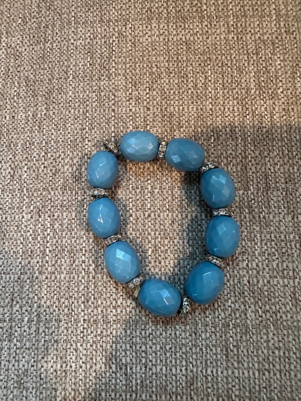 Stretch Bracelet With Turquoise Beads and Sliver-Tone Accents